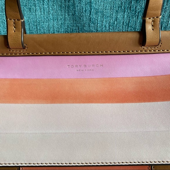 Tory Burch Block-T Degrade Vachetta Fresh Melon Leather Shoulder Strap Satchel - Picture 3 of 16